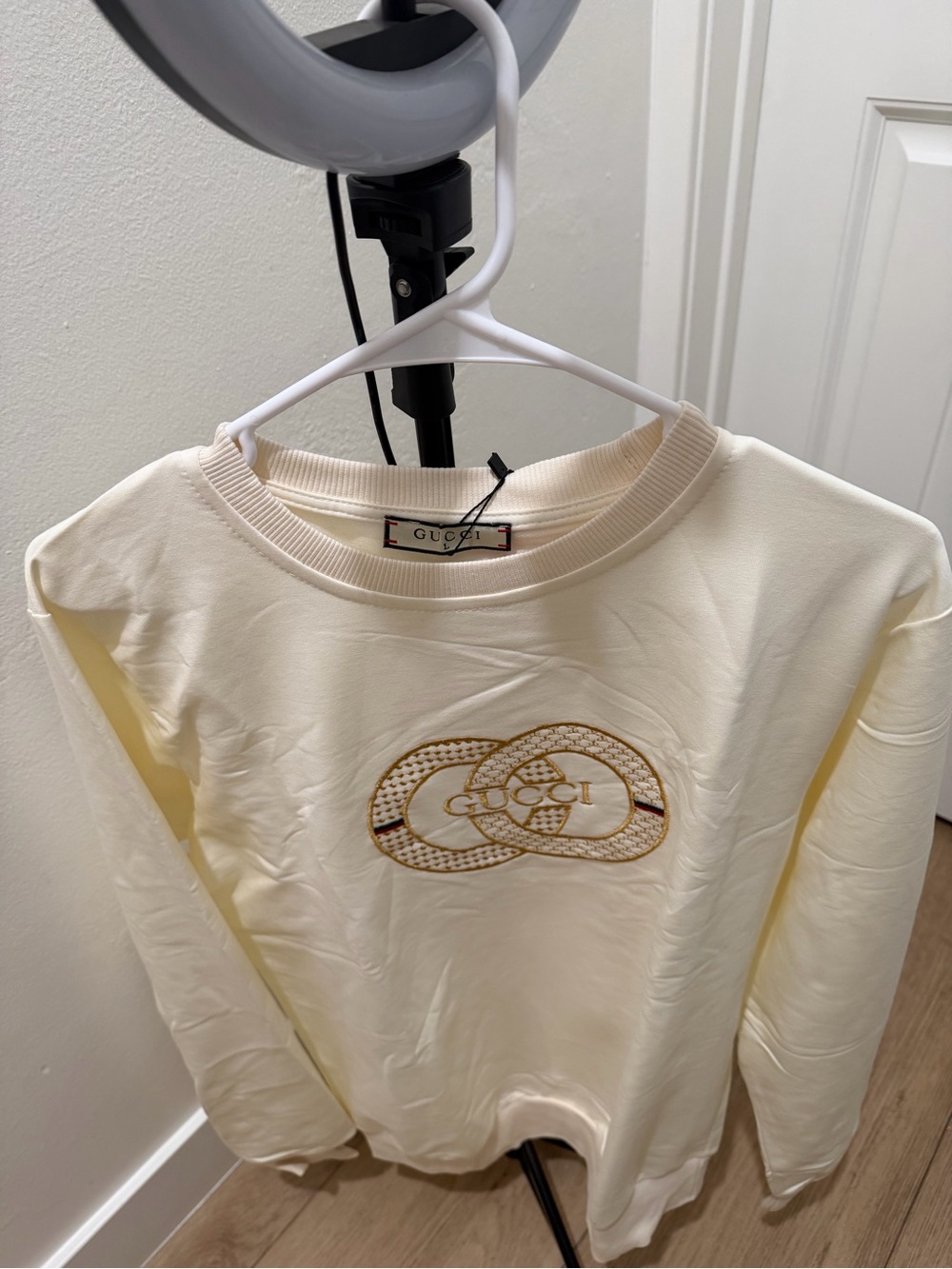 Gucci Cream Kids Sweatshirt with Embroidered Interlocking Logo